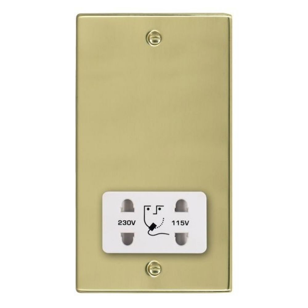 Hamilton Hartland Polished Brass Shaver Dual Voltage Unswitched Socket with Black Inserts + Black Surround