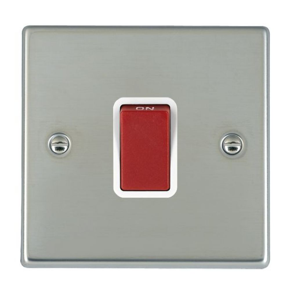 Hamilton Hartland Bright Stainless 1 Gang 45A Double Pole Red Rocker Switch with White Surrounds