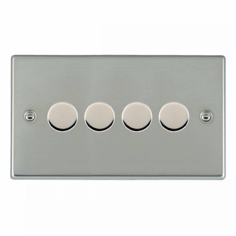 Hamilton Hartland Bright Stainless 4 Gang 400W 2 Way Leading Edge Push On/Off Resitive Dimmer