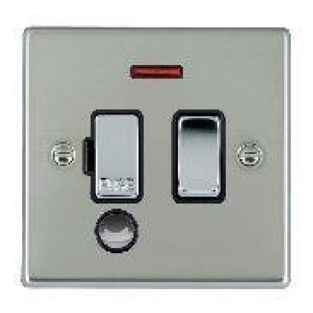 Hamilton Hartland Bright Stainless 1 Gang 13A Double Pole Fused Spur + Neon + Cable Outlet with Bright Chrome