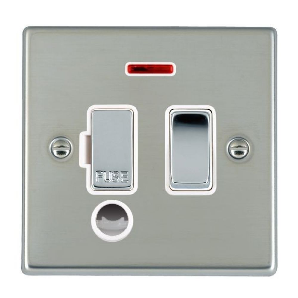 Hamilton Hartland Bright Stainless 1 Gang 13A Double Pole Fused Spur + Neon + Cable Outlet with Bright Chrome