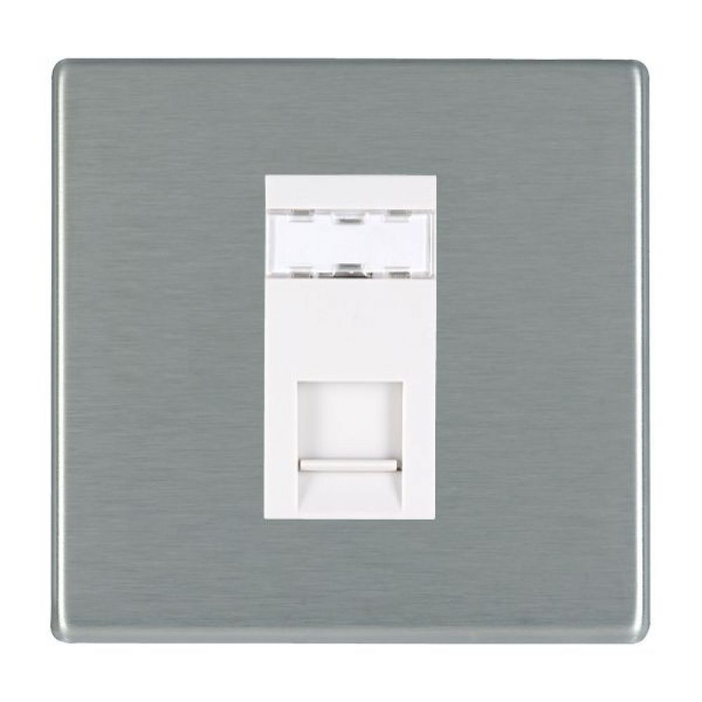 Hamilton Hartland CFX Satin Stainless 1 Gang RJ45 CAT 5E Outlet Unshielded with White Plastic Inserts