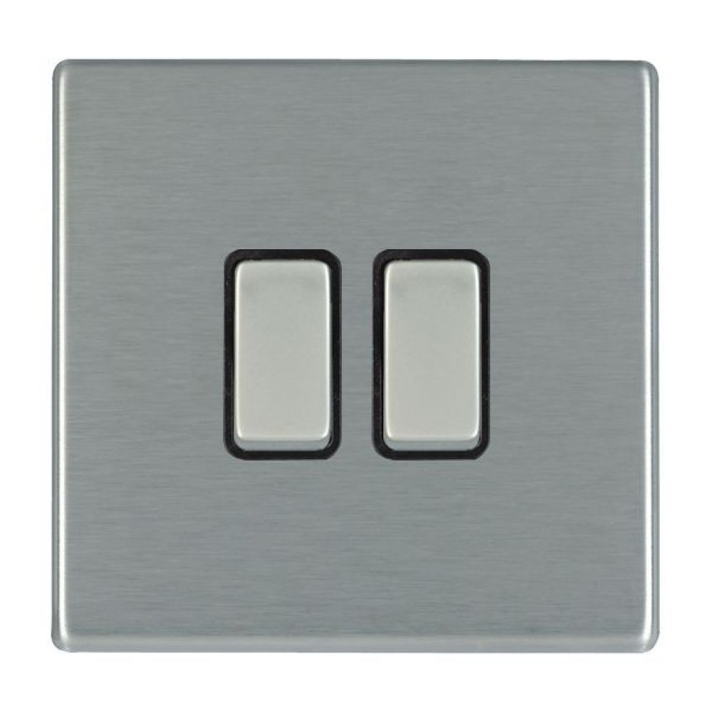 Hamilton Hartland CFX Satin Stainless 2 Gang 10AX 2W Rocker Switch with Satin Stainless Inserts and Black Surround