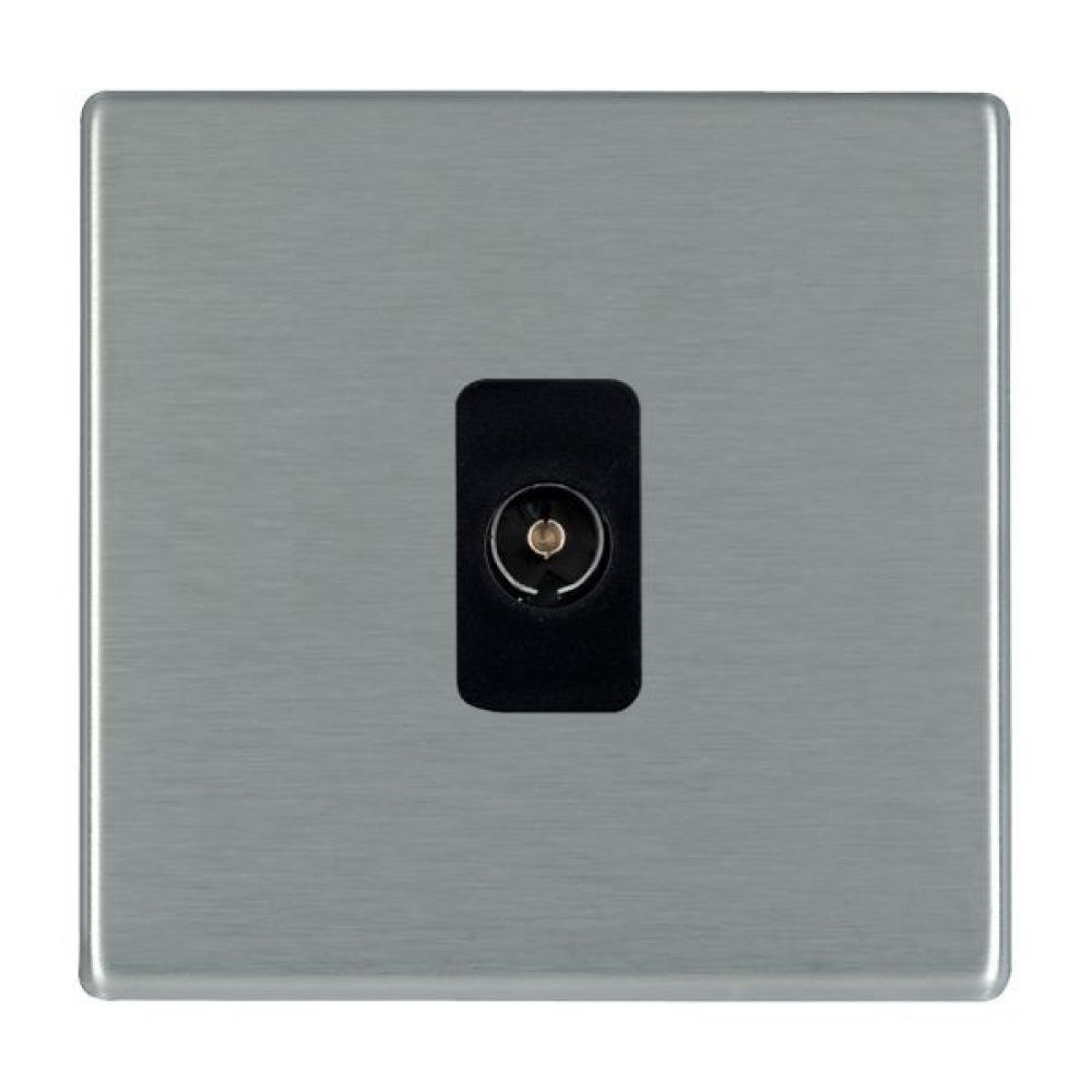 Hamilton Hartland CFX Satin Stainless 1 Gang Isolated TV 1 In/1 Out Socket with Black Inserts