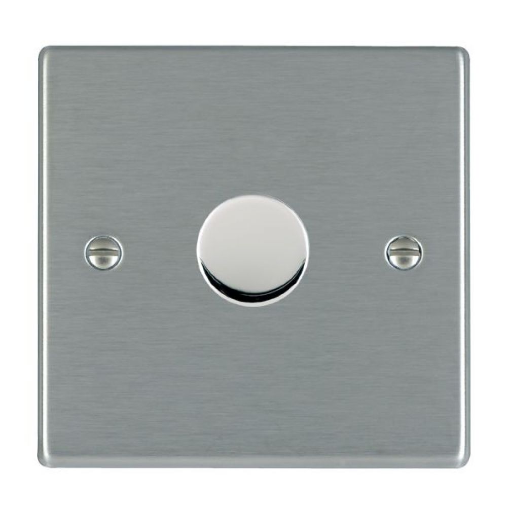 Hamilton Hartland Satin Stainless 1 Gang 600W 2 Way Leading Edge Push On/Off Resitive Dimmer