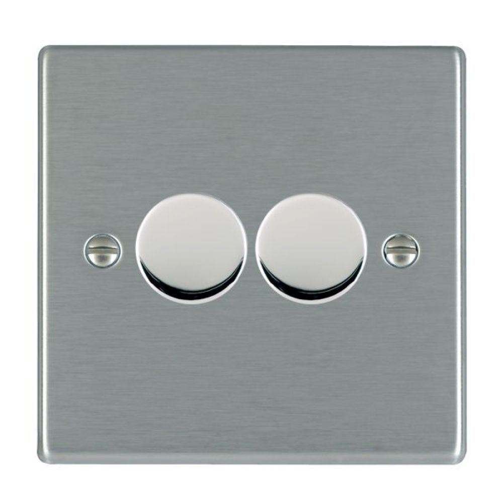 Hamilton Hartland Satin Stainless 2 Gang 400W 2 Way Leading Edge Push On/Off Resitive Dimmer