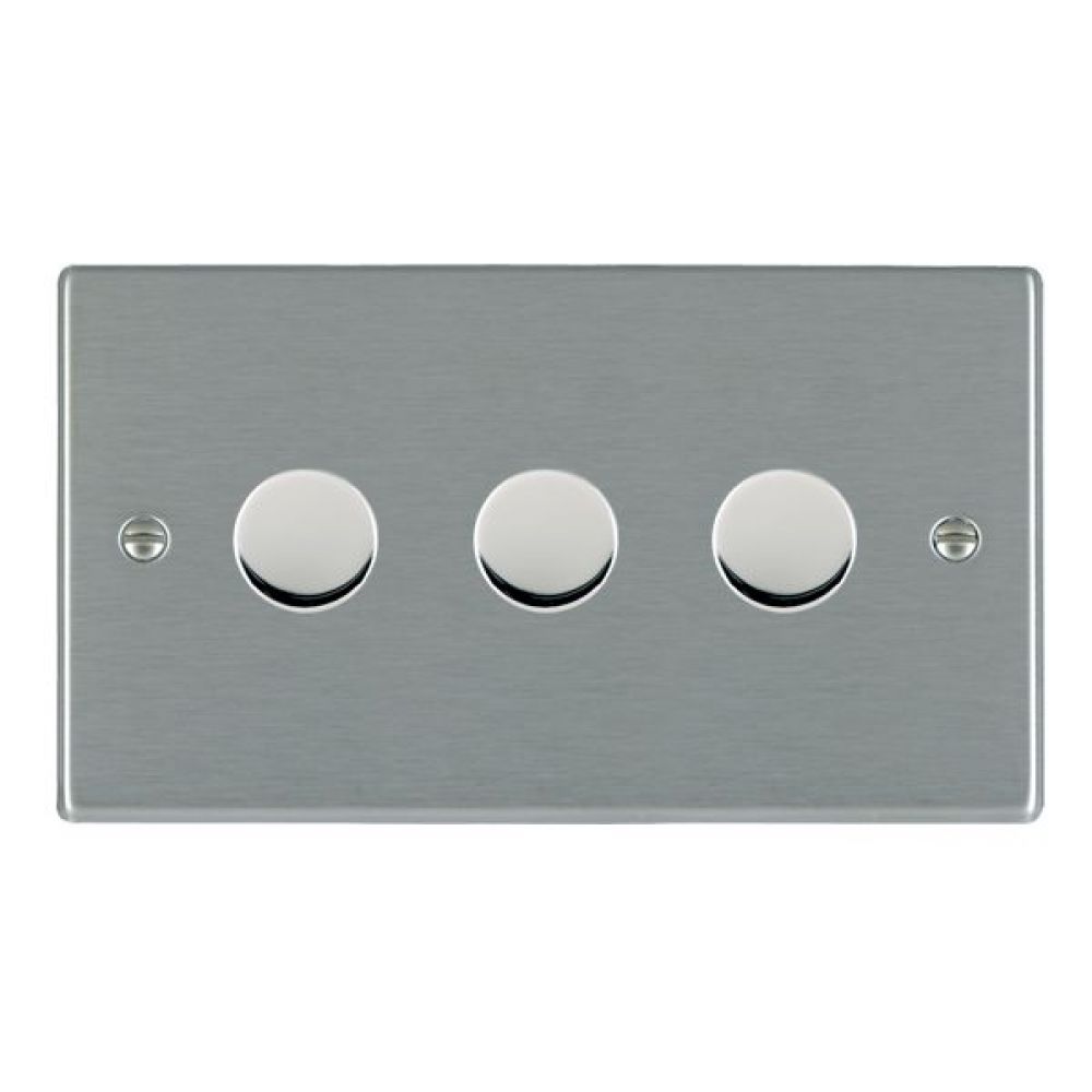 Hamilton Hartland Satin Stainless 3 Gang 400W 2 Way Leading Edge Push On/Off Resitive Dimmer