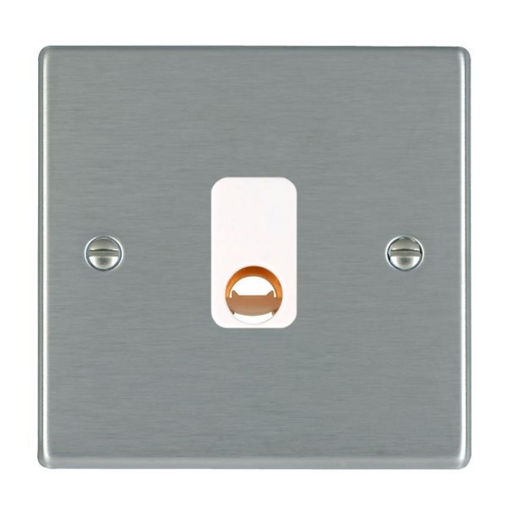 Hamilton Hartland Satin Stainless 1 Gang Cable Outlet with White Plastic Inserts and White Surrounds