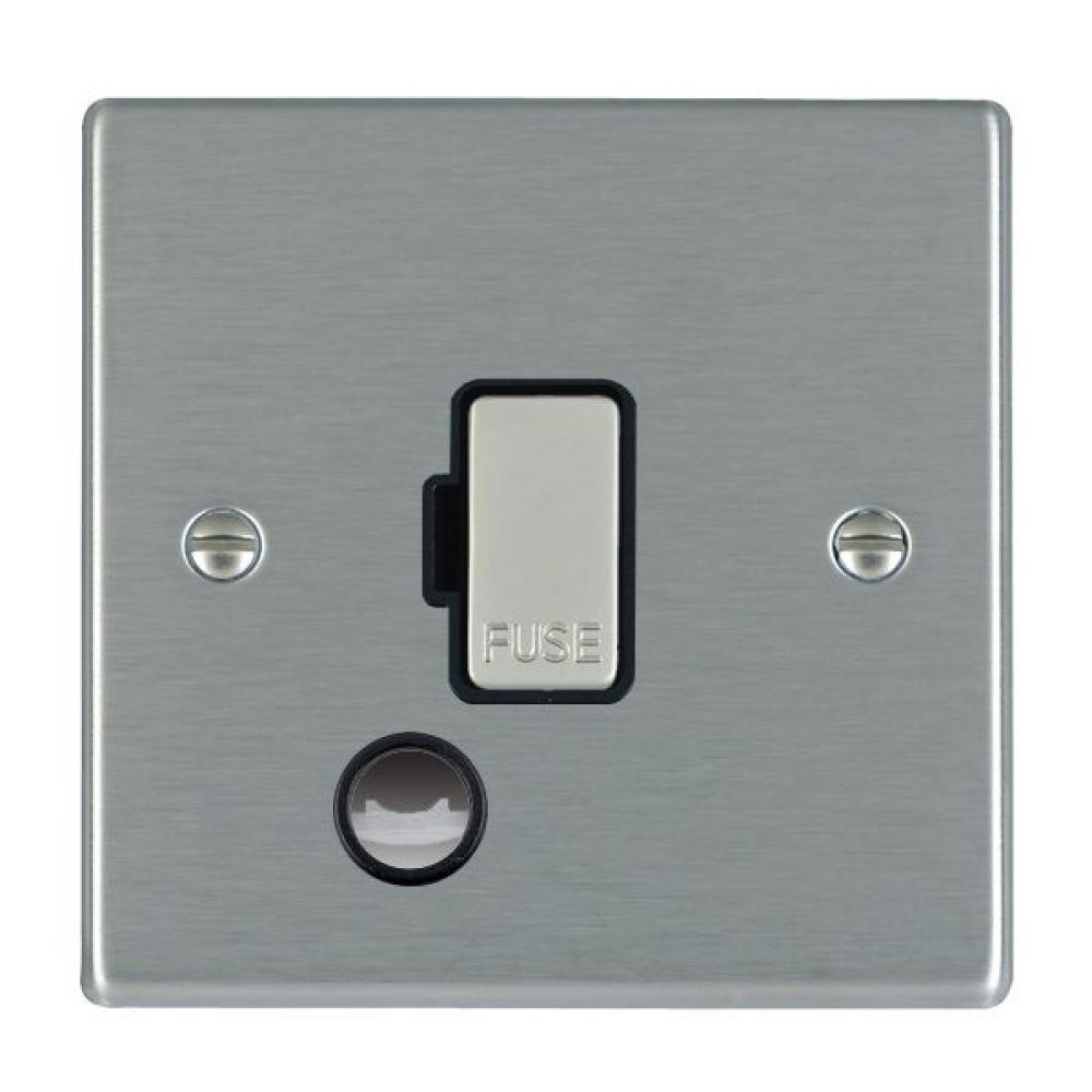 Hamilton Hartland Satin Stainless 1 Gang 13A Fuse Only + Cable Outlet with Satin Stainless Inserts + Black Surround