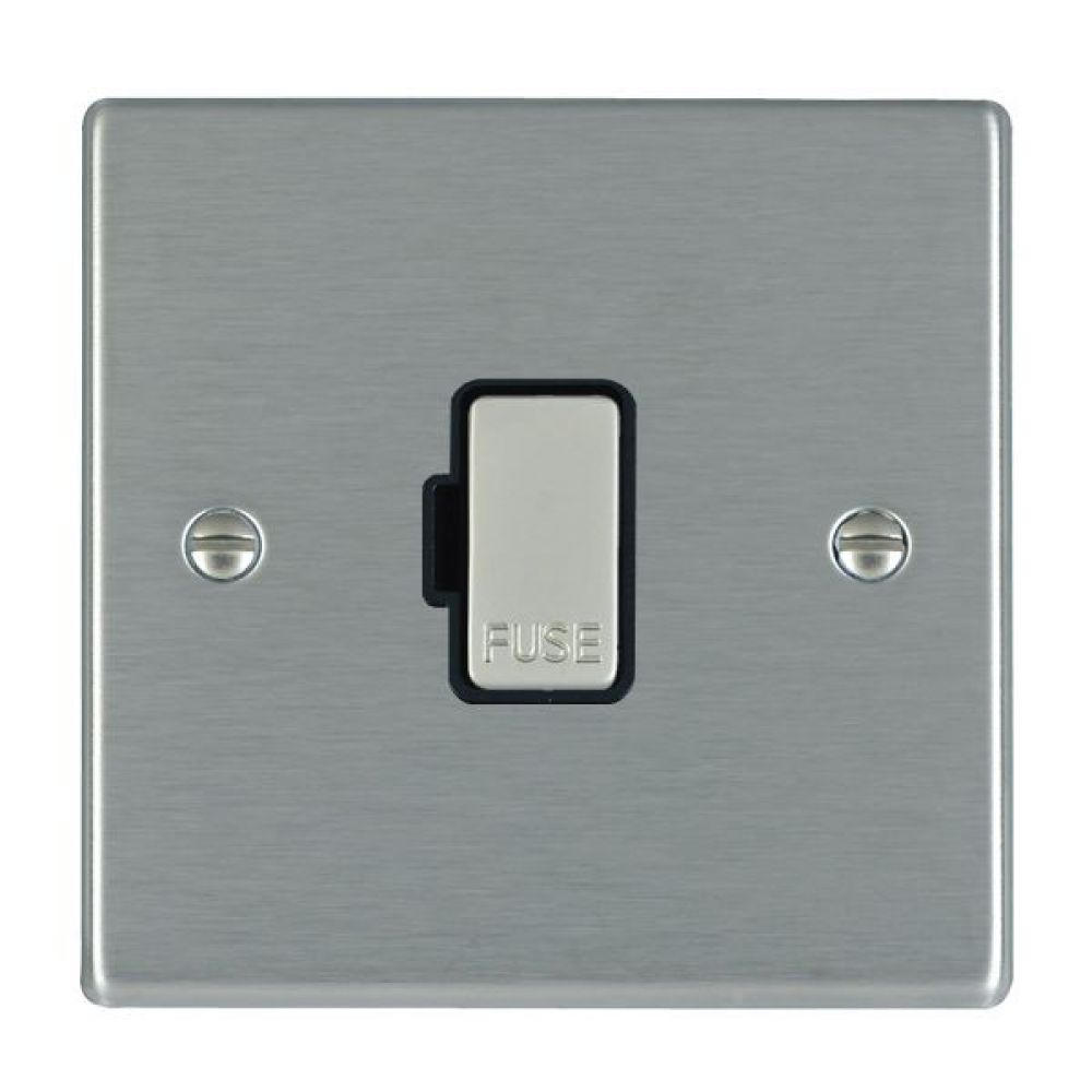 Hamilton Hartland Satin Stainless 1 Gang 13A Fuse Only with Satin Stainless Inserts and Black Surrounds