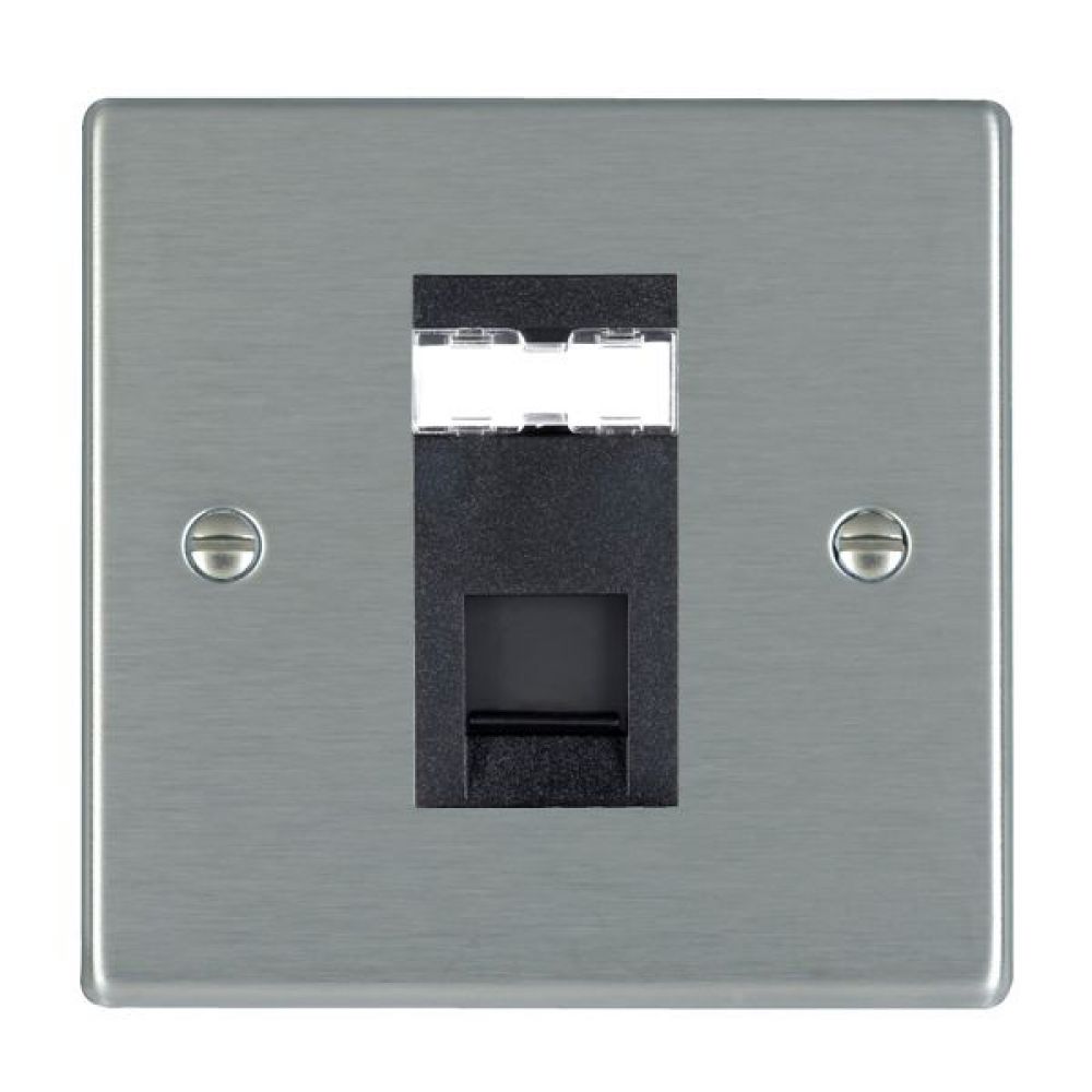 Hamilton Hartland Satin Stainless 1 Gang RJ45 CAT 5E Outlet Unshielded with Black Plastic Inserts