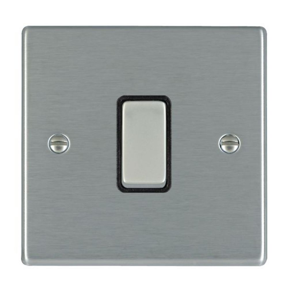 Hamilton Hartland Satin Stainless 1 Gang 10AX Intermediate Rocker Switch with Satin Stainless Inserts + Black Surround
