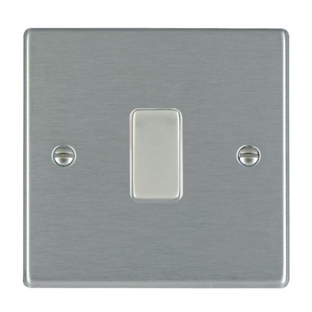 Hamilton Hartland Satin Stainless 1 Gang 10AX Intermediate Rocker Switch with Satin Stainless Inserts + White Surround