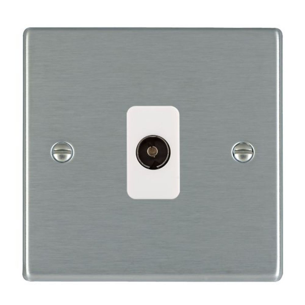 Hamilton Hartland Satin Stainless 1 Gang Isolated TV 1 In/1 Out Socket with White Inserts