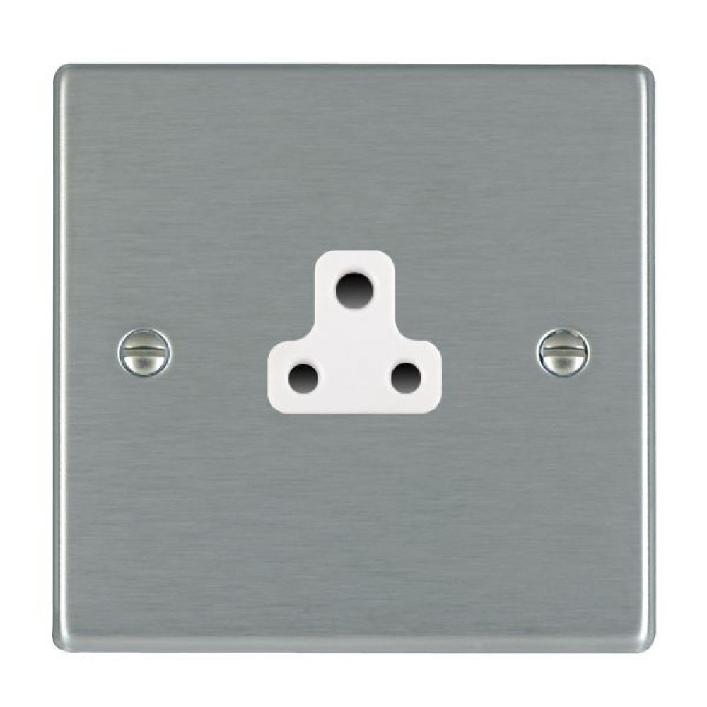 Hamilton Hartland Satin Stainless 1 Gang 2A Unswitched Socket with White Plastic Inserts and White Surrounds
