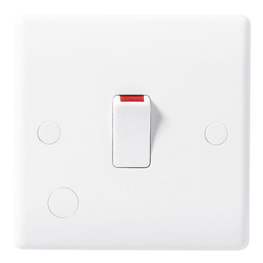 BG White Round Edge 20 Amp Double Pole Switch with Flex Outlet