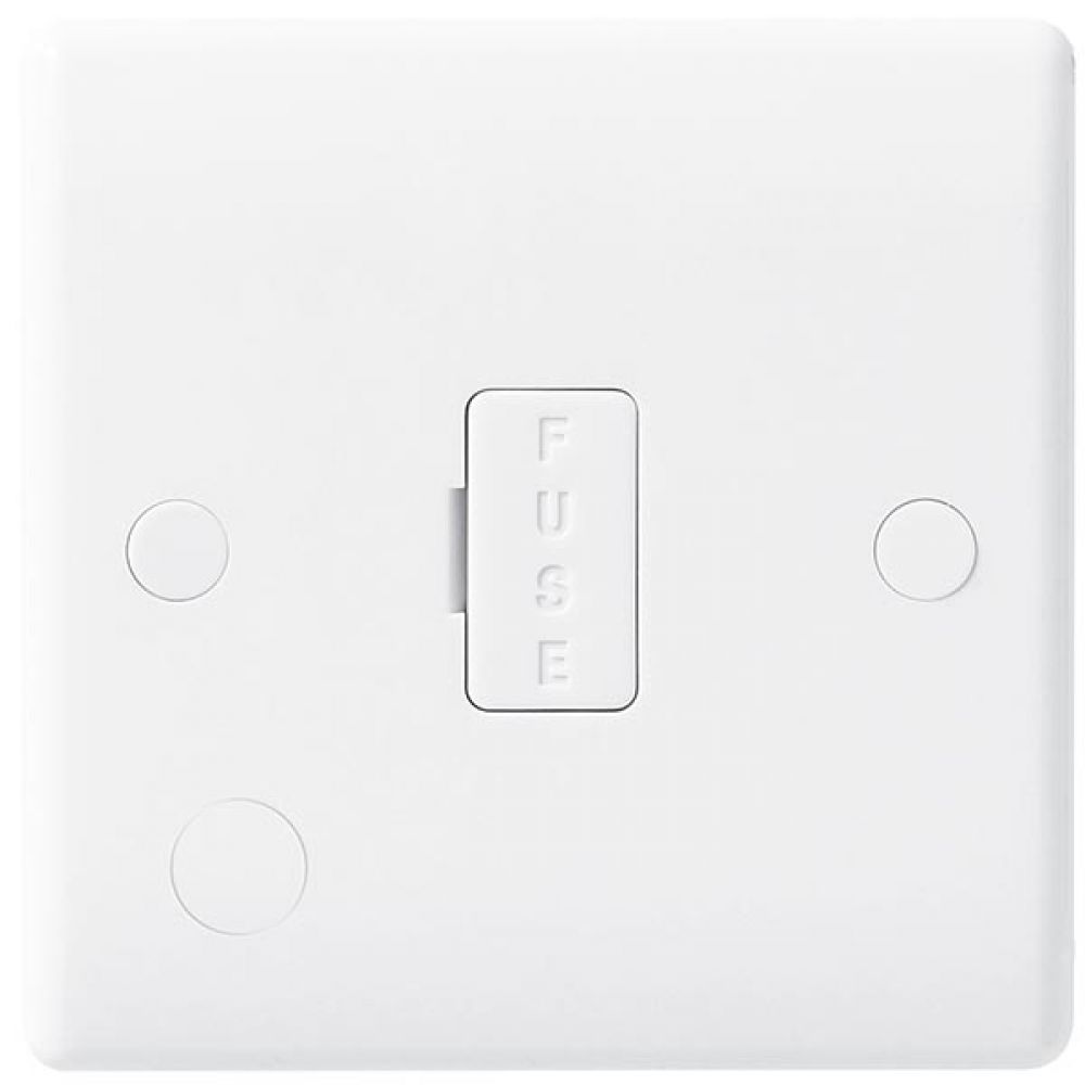 BG White Round Edge 13 Amp Unswitched & Fused Connection Unit with Flex Outlet