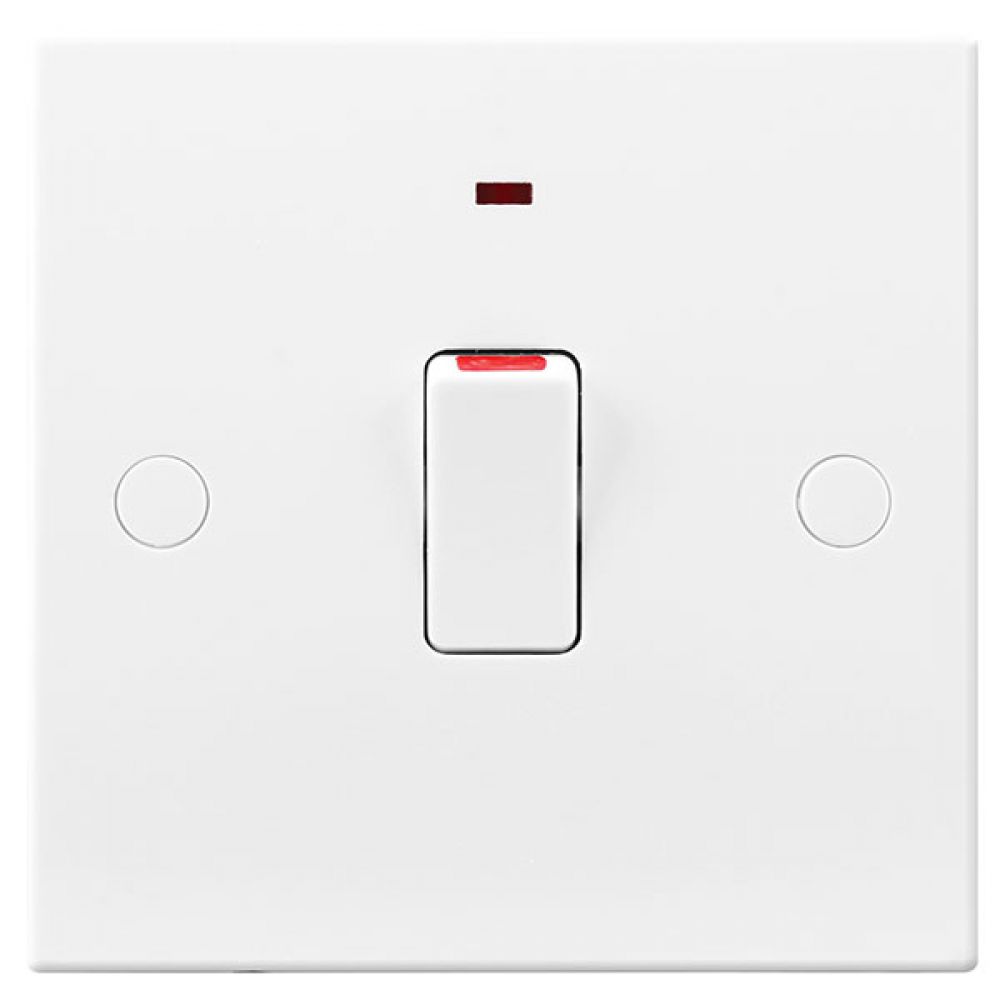 BG White Square Edge 20 Amp Double Pole Switch with Neon
