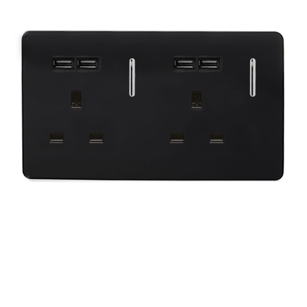 Trendiswitch screwless 2 gang socket with 4 USB sockets Piano Black